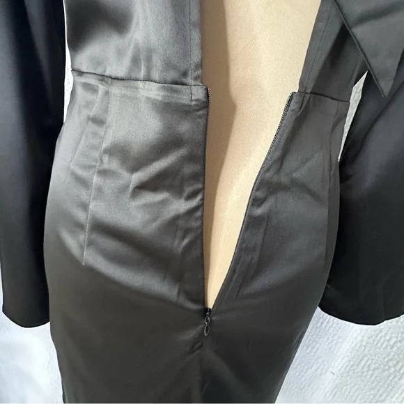 NWT Commense Satin Mock Neck Tie Back Black Short Dress Size Medium - Picture 13 of 13